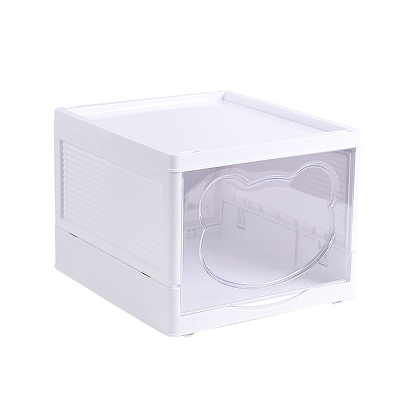 Folding clamshell storage plastic stackable box
