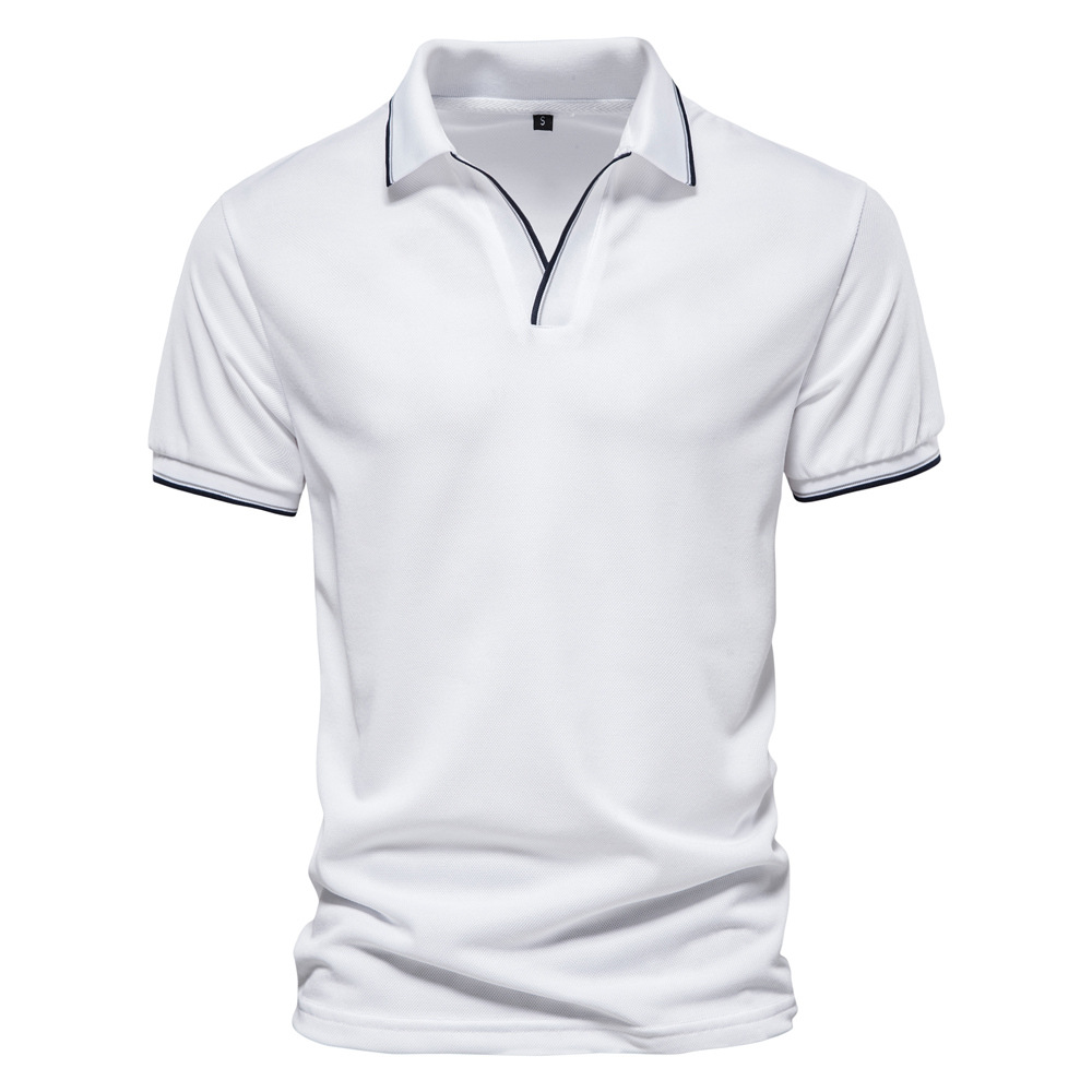 Solid Color Polo Neck T-shirt Short Sleeve Men’s Pure Cotton Men’s T-shirt