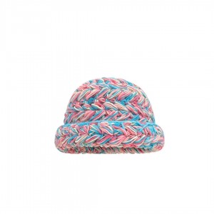 Կոպիտ տրիկոտաժե խառը գույնի ձեռագործ բրդյա գլխարկ, տաք ձկնորսի գլխարկ
