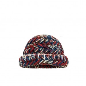 Chapéu de lã feito à mão de cor mista de malha grossa, chapéu de pescador quente
