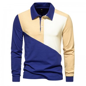 Pielāgota krāsai pieskaņots polo krekls ar garām piedurknēm Modes ikdienas vīriešu T-krekls