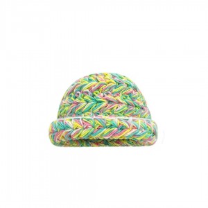 Cappello in lana fatta a mano in colori misti a maglia grossa, caldo cappello da pescatore