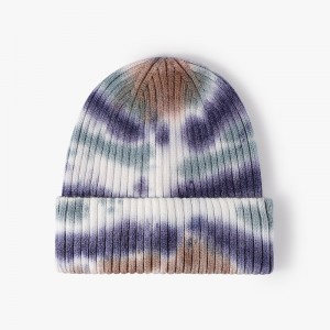 Outdoor tie dyed knitted hat, simple and versatile wool hat