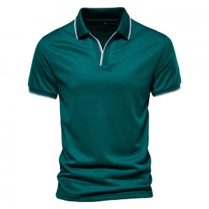 Solid Color Polo Neck T-shirt Short Sleeve Men’s Pure Cotton Men’s T-shirt