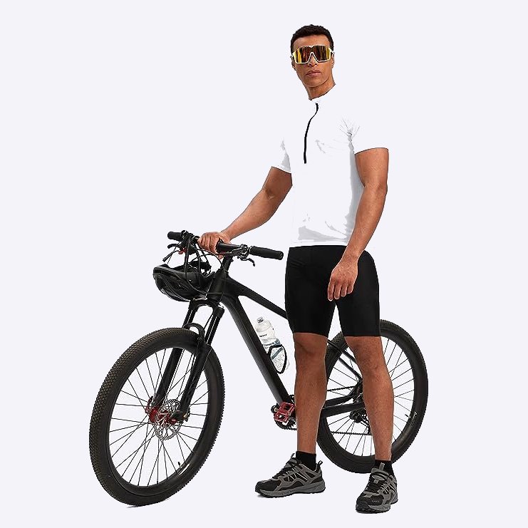 Men's Cycling Jersey Moisture Wicking Short Sleeve UPF Half Zip Bike Road Riding Biking Shirts for Men Zipper Pockets