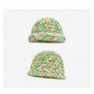 Grubo pletena kapa od miješane boje ručno rađena vunena kapa, topla ribarska kapa
