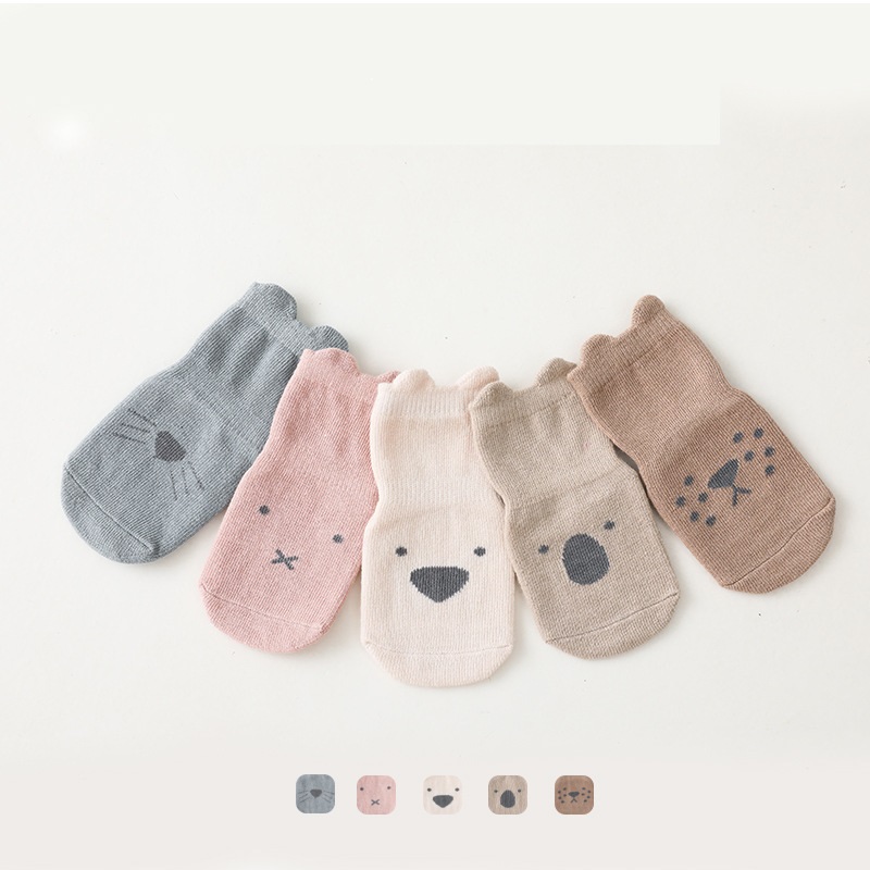 Calcetines antideslizantes para niños pequeños, lindos animales de algodón de otoño, calcetines antideslizantes para bebés y niños