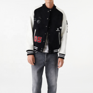 Soft Knitted Fitted Embroidery Patchwork Streetwear Baseball Jacket