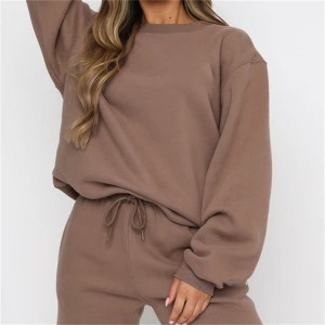 100% algodón streetwear oversize suéter marrón suéter de cuello redondo en relevo par con capucha