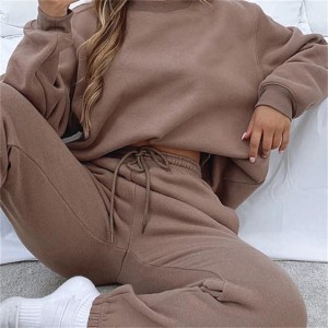 Streetwear-Oversize-Pullover aus 100 % brauner Baumwolle mit Rundhalsausschnitt und geprägtem Paar-Kapuzenpullover
