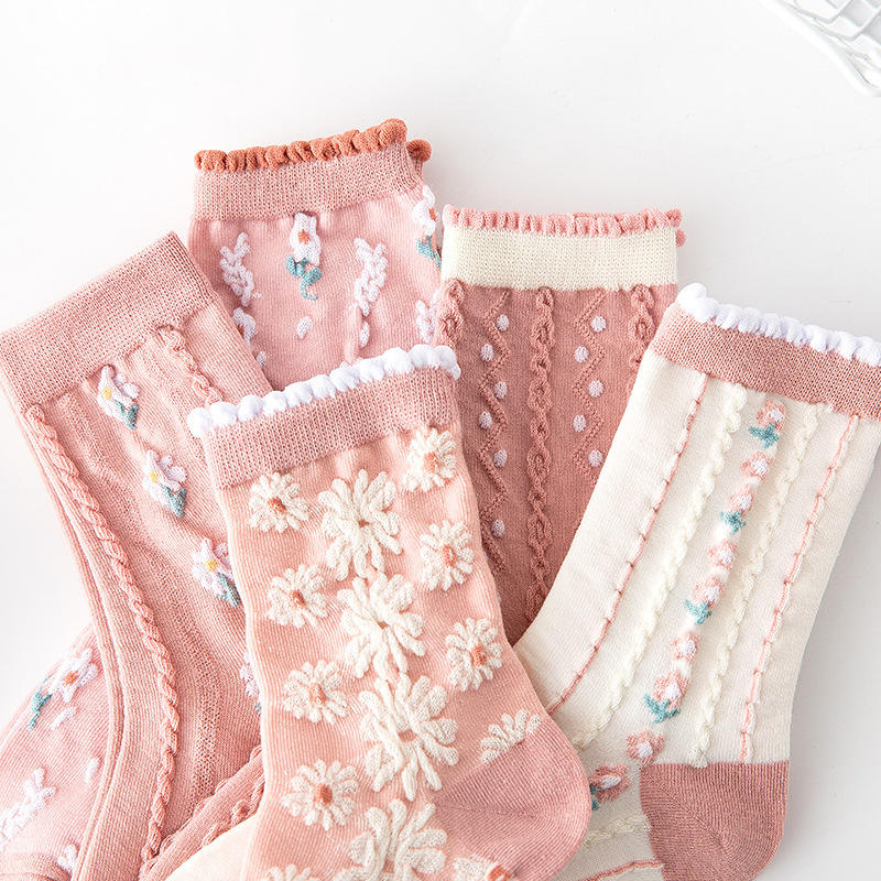 Модные женские милые носки с цветочным принтом