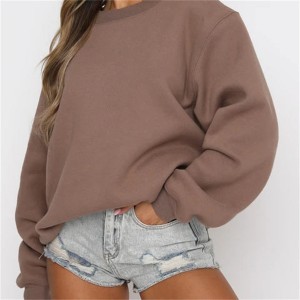 100% algodón streetwear de gran tamaño suéter marrón cuello redondo en relieve pareja sudaderas con capucha