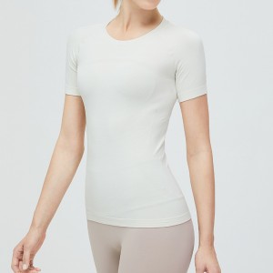 T-shirt da yoga senza cuciture per donna, traspirante, fitness nude