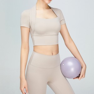 Yogatopp kortärmad för kvinnor med fasta kupa fitnesskläder