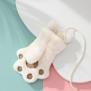Soft cute winter faux fur mittens animal paw gloves