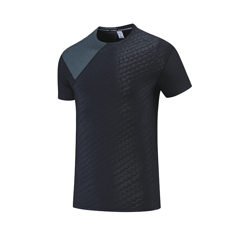 Mænds afslappede rundhalsede polyesterskjorter med mønster løbetræning åndbare sport T-shirts