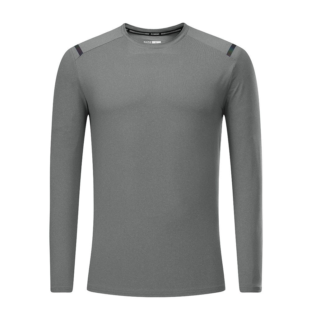 पुरुषांची गोल मान लांब बाही ट्रेनिंग टॉप क्विक ड्राय सॉलिड लवचिक रनिंग फिटनेस टी-शर्ट