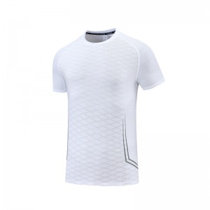 Camiseta esportiva com padrão de impressão de alta elasticidade, camiseta com gola redonda, camisetas personalizadas