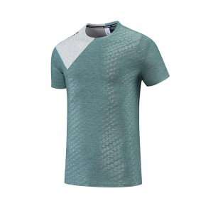 Hominum fortuita per collum polyester tunicas exemplar currit workout spirabilis ludo T Shirt