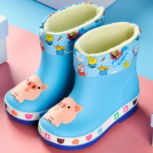 Sepatu hujan anak-anak babi lucu kartun sing tahan banyu lan ora licin