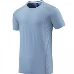 Bluza sportive me logo të personalizuara për meshkuj me veshje të thatë me bluzë blu me jakë O