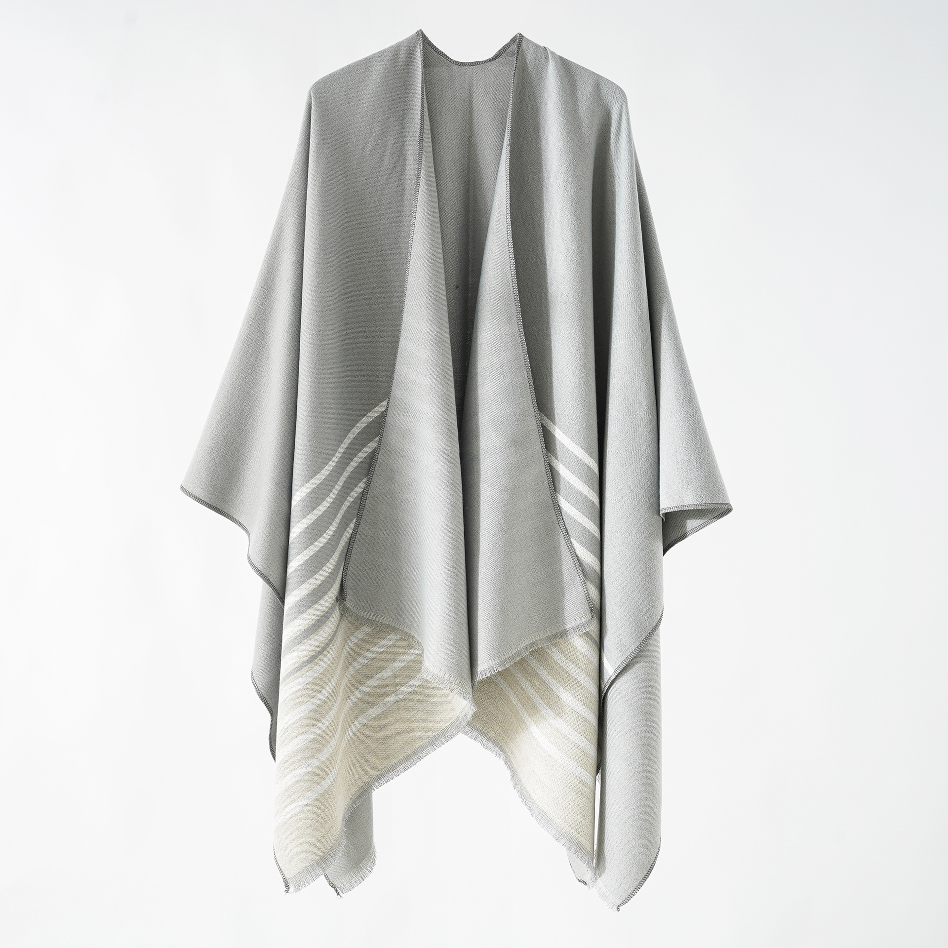 Mantón de invierno tejido a rayas popular de cachemira para mujer