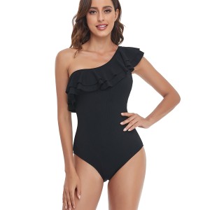 Women’s One Piece Swimsuits One Shoulder Swimwear Bathing Suits Asymmetric Double Ruffle Trim monokini swimwear