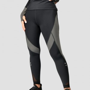 Women Leggings Black Contrast Dark Grey 75% Polyester 25% Elastane High Stretch For Gym Wear