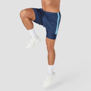 OEM Drawstring Waist Side Strip Fitness Athletic 2 In 1 Mesh Gym Shorts Custom Logo For Men