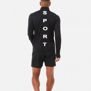 1/4 Front Zipper Gym Long Sleeve T-Shirts For Men Fashion Design 90% polyester 10% elastane Black Knit Thumbholes T-Shirt