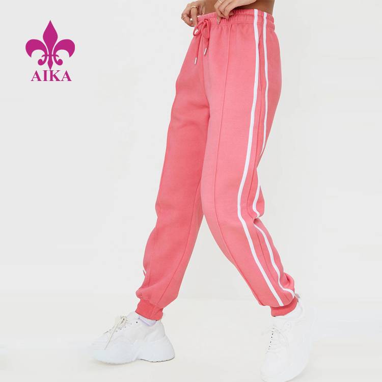 Cheapest Factory Yoga Vest - New Trendy Custom Logo Cotton Polyester Candy Pink Doubel Side Stripe Drawstring Waist Women Joggers – AIKA
