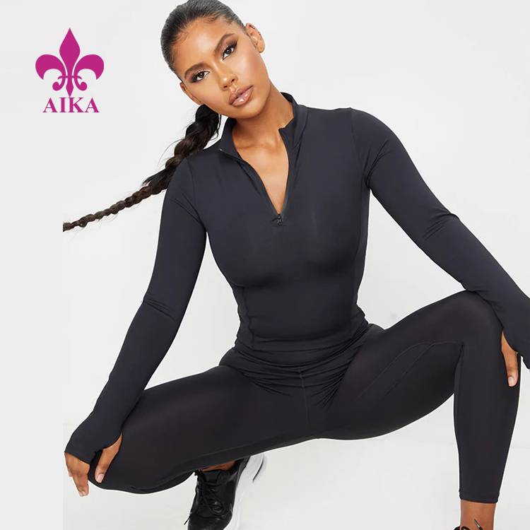 High reputation Custom Track Suits - 2021 High Quality Women Polyester Cropped Long Sleeve Gym Sports T Shirt Fitness Zipper Top – AIKA