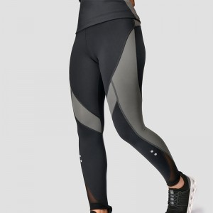 Women Leggings Black Contrast Dark Grey 75% Polyester 25% Elastane High Stretch For Gym Wear