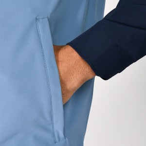 Midnight Blue And Slate Grey Men Jacket Lightweight 88% Polyester 12% Elastane Adjustable Hood Factory Wholesale Custom Supplier