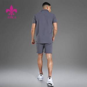 New Design High Quality Sweat Suit Anti-pilling Polyester Active Ribbed Polo Top Short Set For Men