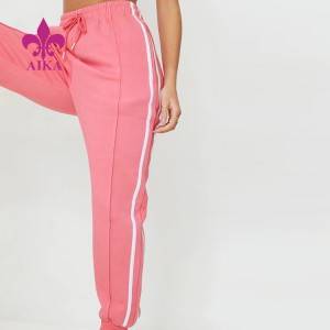 Short Lead Time for Fitness Wear – New Trendy Custom Logo Cotton Polyester Candy Pink Doubel Side Stripe Drawstring Waist Women Joggers – AIKA