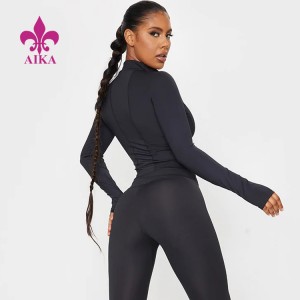 2021 High Quality Women Polyester Cropped Long Sleeve Gym Sports T Shirt Fitness Zipper Top