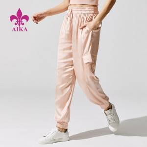 Manufacturer for Custom Sportswear Manufacturer - Lighweight Custom Logo Sportswear Drawstring Waist Women Cargo Pocket Satin Jogger – AIKA