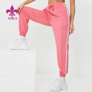 Short Lead Time for Fitness Wear – New Trendy Custom Logo Cotton Polyester Candy Pink Doubel Side Stripe Drawstring Waist Women Joggers – AIKA