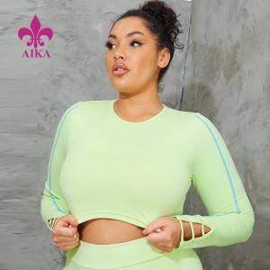 Fashion Design Ladies Cut Out Piping Plus Size Long Sleeve Cropped Gym Top T Shirt Fitness For Women