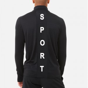 1/4 Front Zipper Gym Long Sleeve T-Shirts For Men Fashion Design 90% polyester 10% elastane Black Knit Thumbholes T-Shirt