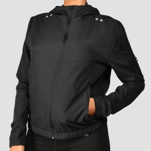 Women Black Windbreaker Jackets Lightweight Adjustable Hood Heat Reflective Design 100% Polyester Woven Fabric