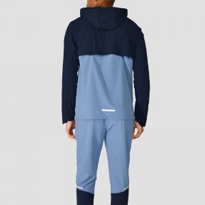 Midnight Blue And Slate Grey Men Jacket Lightweight 88% Polyester 12% Elastane Adjustable Hood Factory Wholesale Custom Supplier