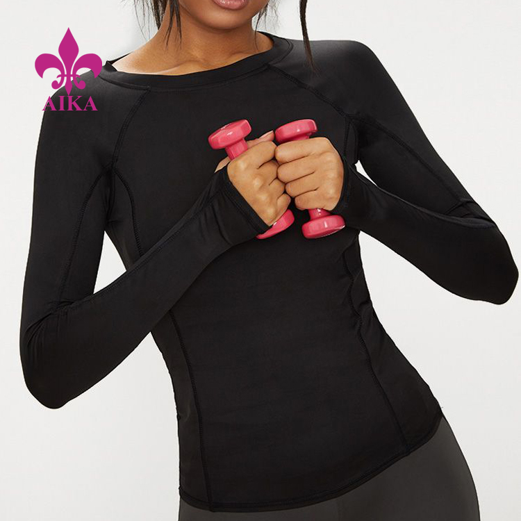 Wholesale Custom Compression Wear Thumb Holes Long Sleeve Top Women Gym Yoga Top