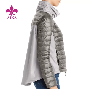 High Quality Down Jackets Supplier – Ruched Funnel Collar Two Way Front Zip Long Sleeve Down Coat With Side Slit Pockets Women Puffer Jacket – AIKA