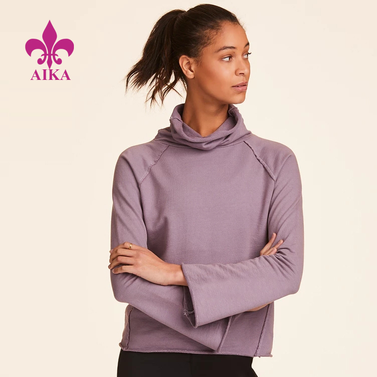 OEM Factory for Sports Wear Manufacturer - Ladies Sports Wear Wide Funnel Neckline Open Bottom Sleeves French Terry Pullover Hoodie – AIKA