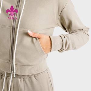 Mid Weight Full Zip Custom Jackets With Front Pocket And Cuffed Sleeves Women’s Plain Hoodie
