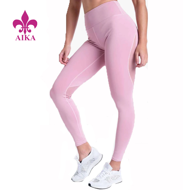 High Waist Compression Leggings Mesh Fabric Panel Workout Yoga Tights For Women Pants