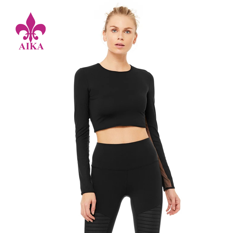 Latest Body Forming Fit Breathable Mesh Back Crop Long Sleeve Top Women Sports T-shirt