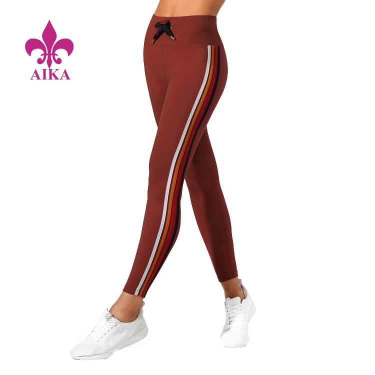 New Fashion Design Sporty Colorblock Drawcord Full Length Tight Fitness Women Yoga Wear Leggings